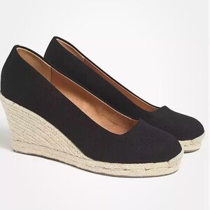 J.Crew Seville Espadrille Wedges in Canvas - Size 7.5 / Black (Pre-Owned)